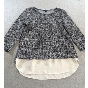 Ann Taylor Mixed Media Top Womens Small Black White Tweed Chiffon Excellent